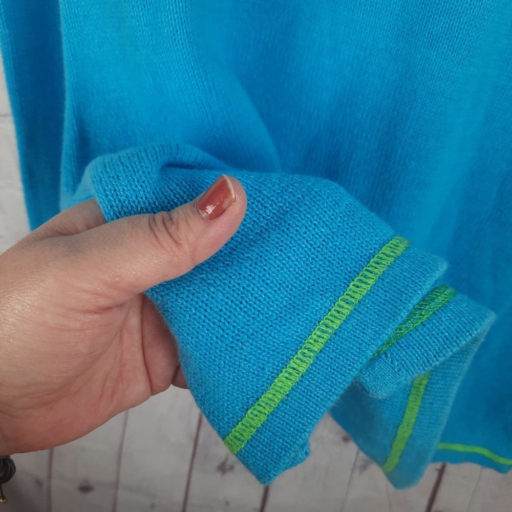Quacker Factory Polar Bear Scarf Sweater Blue Green - Picture 4 of 6
